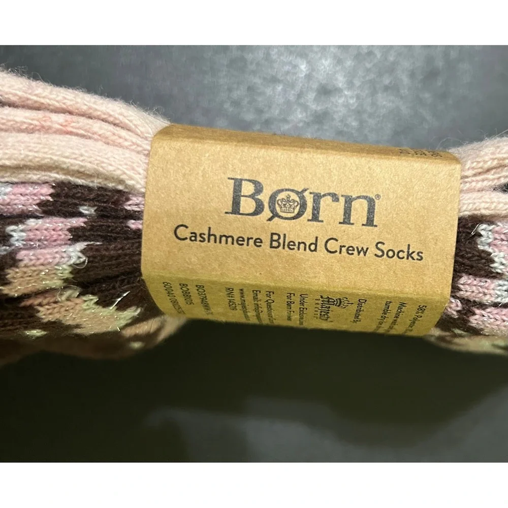 Born Crew Socks Women 4-10 Pink Brown Cashmere Wool Blend 2 Pair Pack NEW Comfy